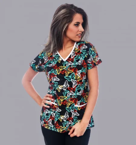 " Crni Tropski Leptirići " premium Cotton Stretch ™ bluza s ilustracijom