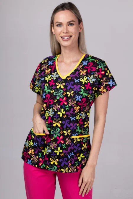 " Leptirovi cvijetići " premium Cotton Stretch ™ bluza s ilustracijom