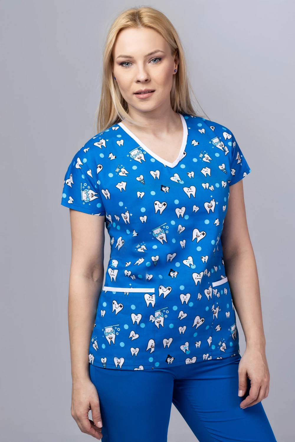 " Blue Teeth Fiesta " premium Cotton Stretch ™ bluza s ilustracijom .