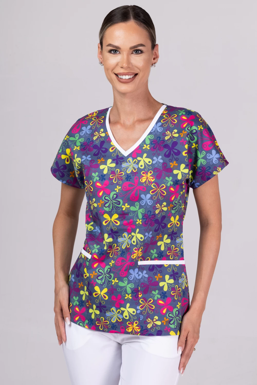 " Leptirovi cvijetići " premium Cotton Stretch ™ bluza s ilustracijom