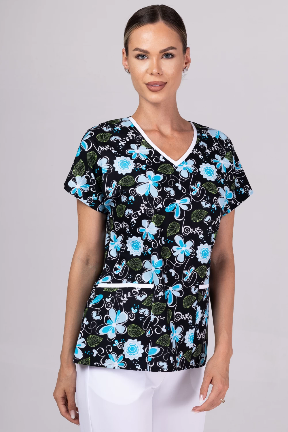 " Plava Magnolija " premium Cotton Stretch ™ bluza s ilustracijom