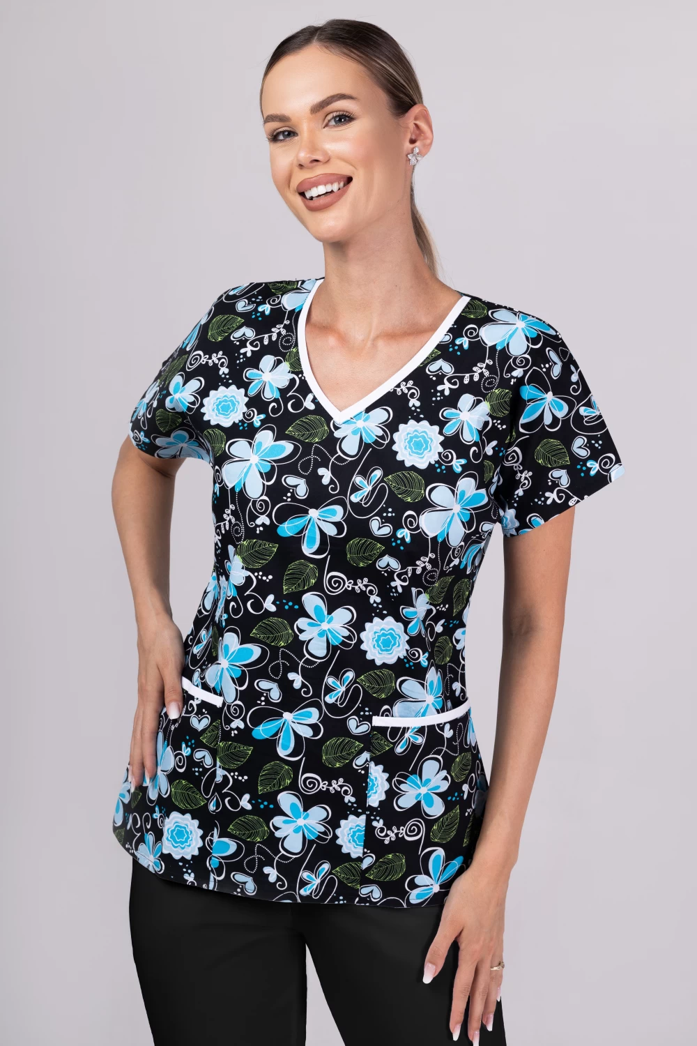 dark-magnolia-dream-costum-uniforma-medicala-cu-imprimeu_11960 " Plava Magnolija " medicinsko odijelo - Slika 1